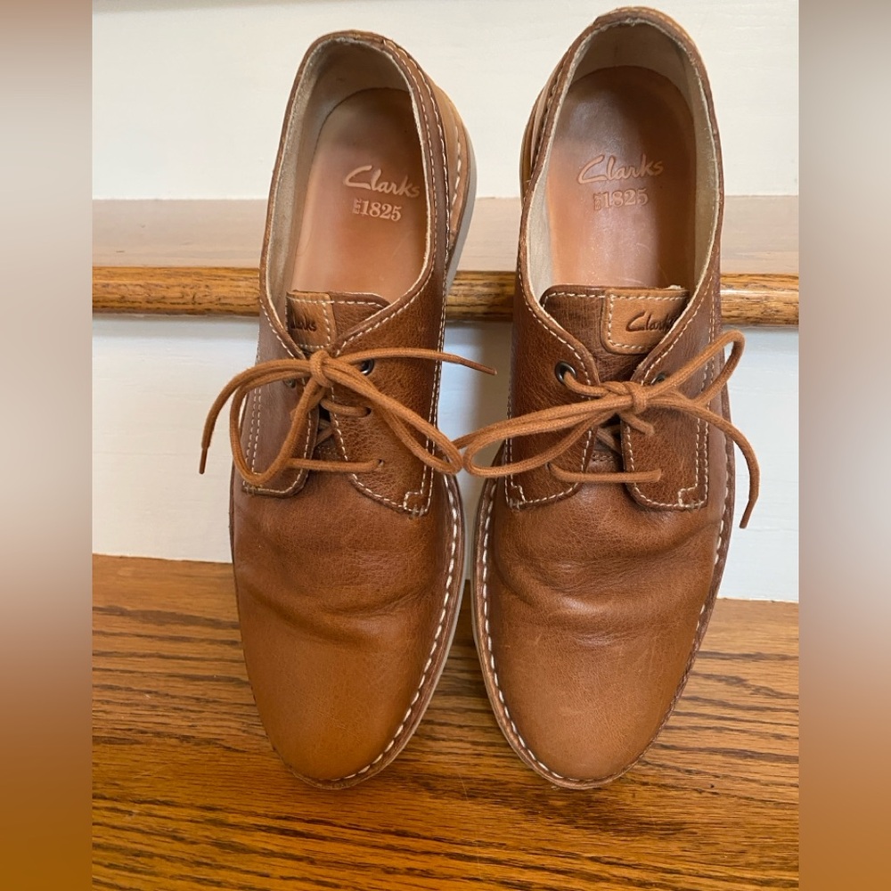 Clarks Men's Size 10M Tan Leather Low Oxford Shoes in EUC - Picture 7 of 16